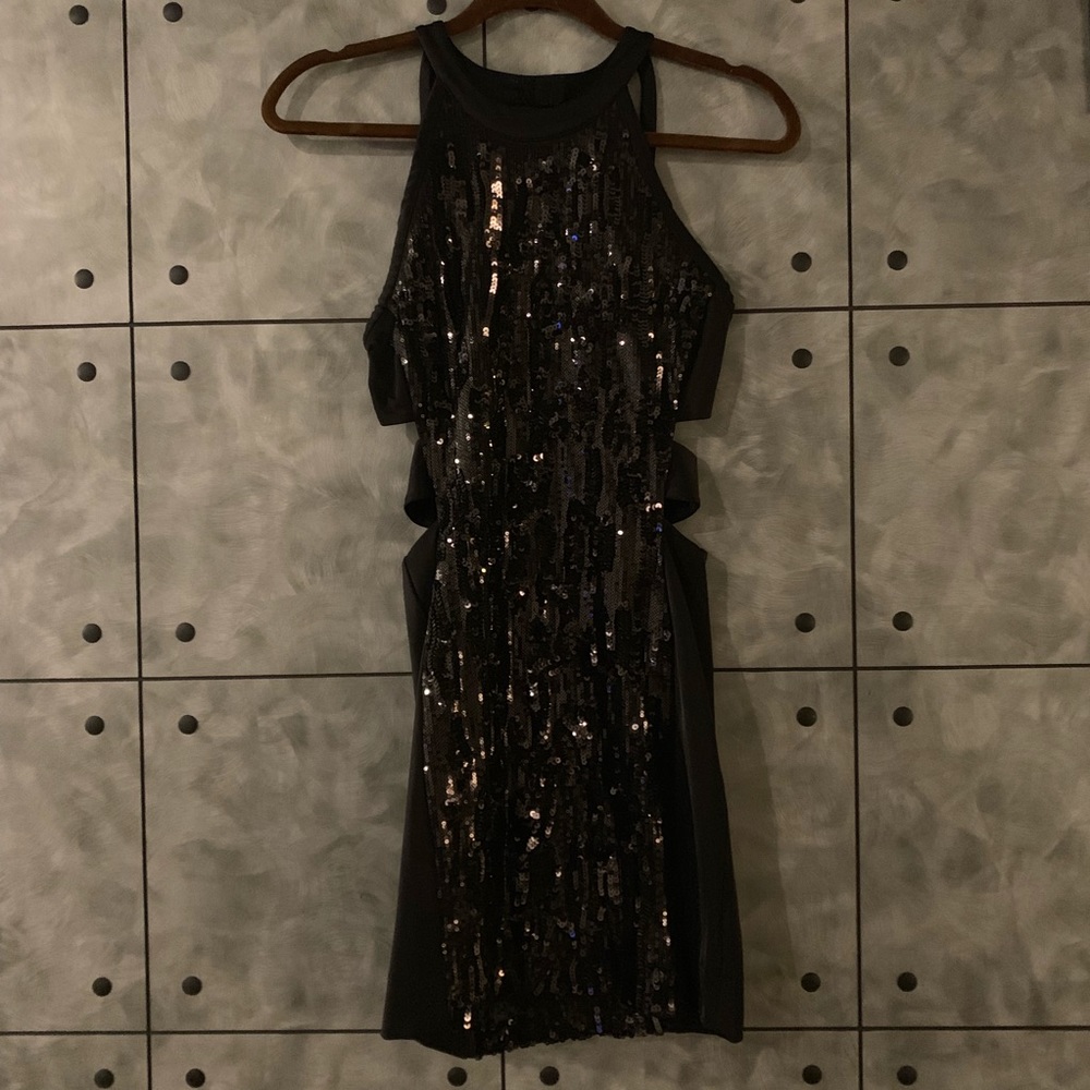 Black Sequined Cut Out Dress